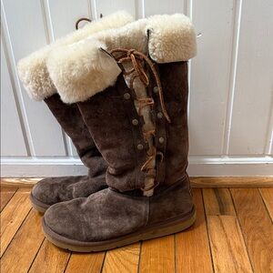 UGG Brown and Cream Fur-Lined  lace up Boots